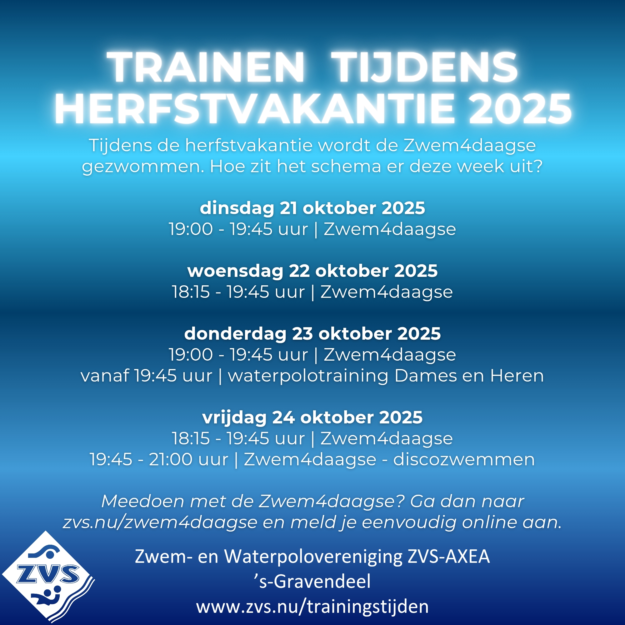 Herfstvakantie 2025 - trainen en de Zwem4daagse