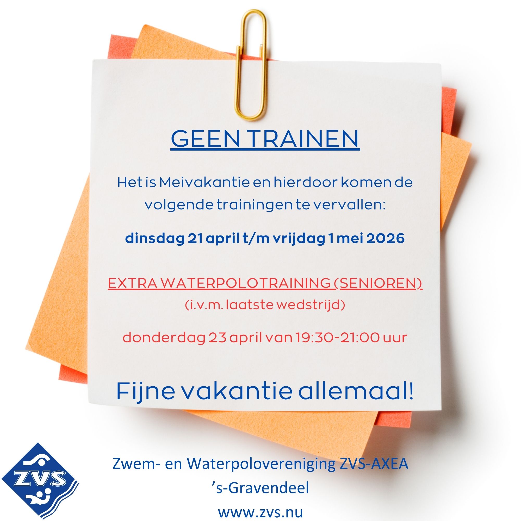 Meivakantie 2026 - geen trainen