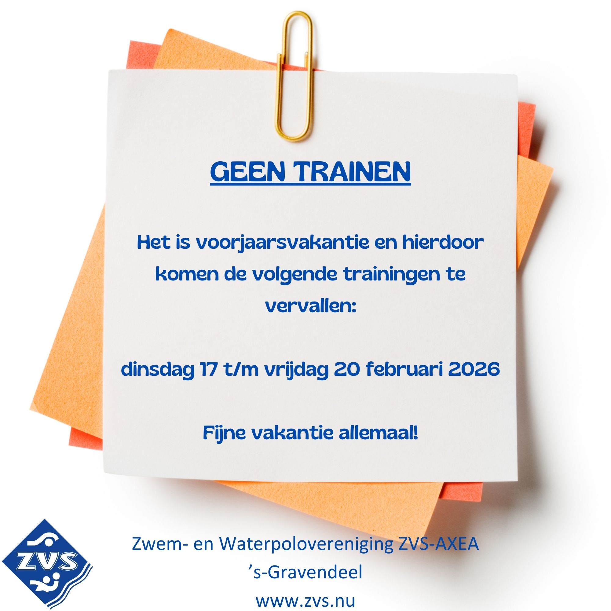 Voorjaarsvakantie 2026 - geen trainen