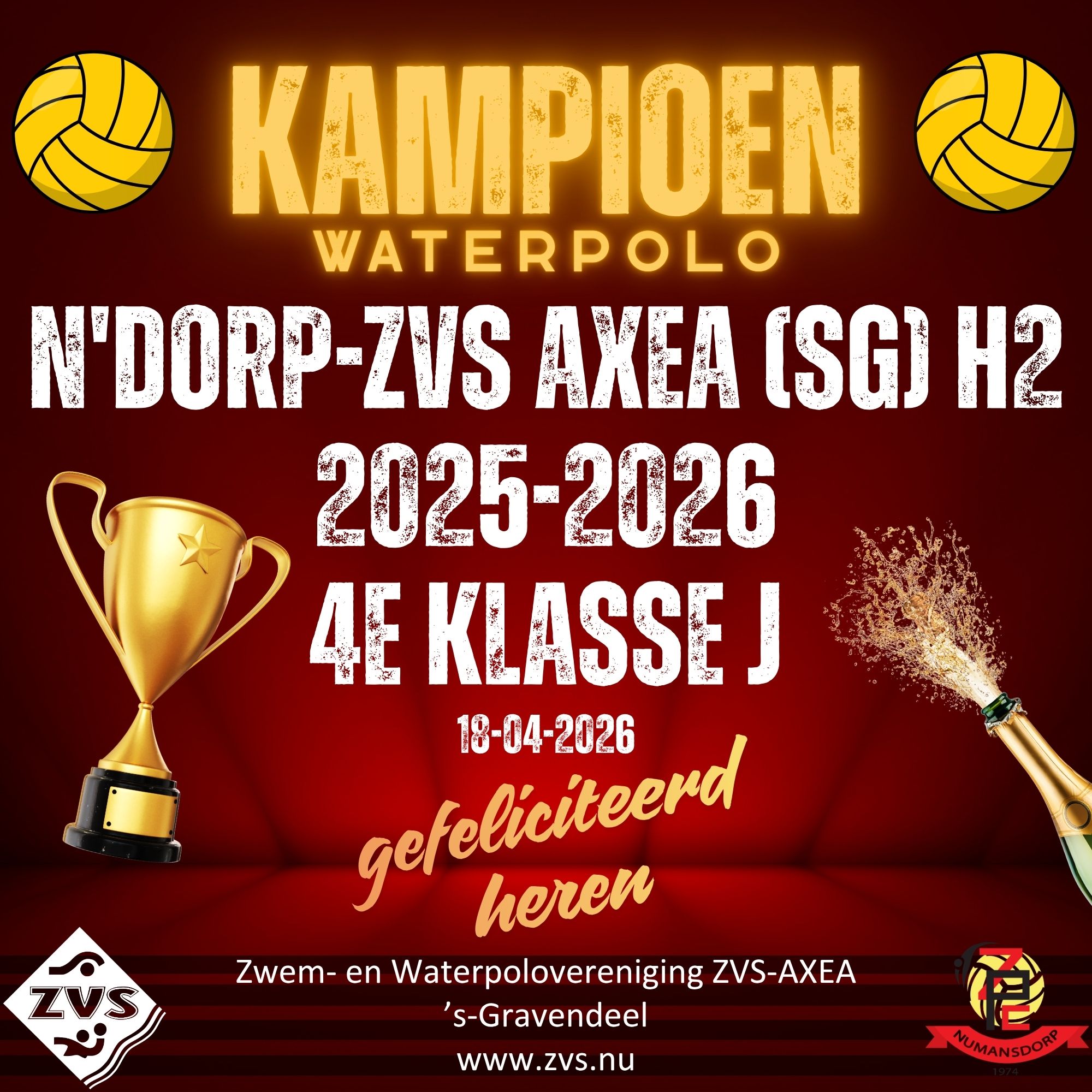 Waterpoloheren N'dorp-ZVS AXEA (SG) H2 zijn kampioen!