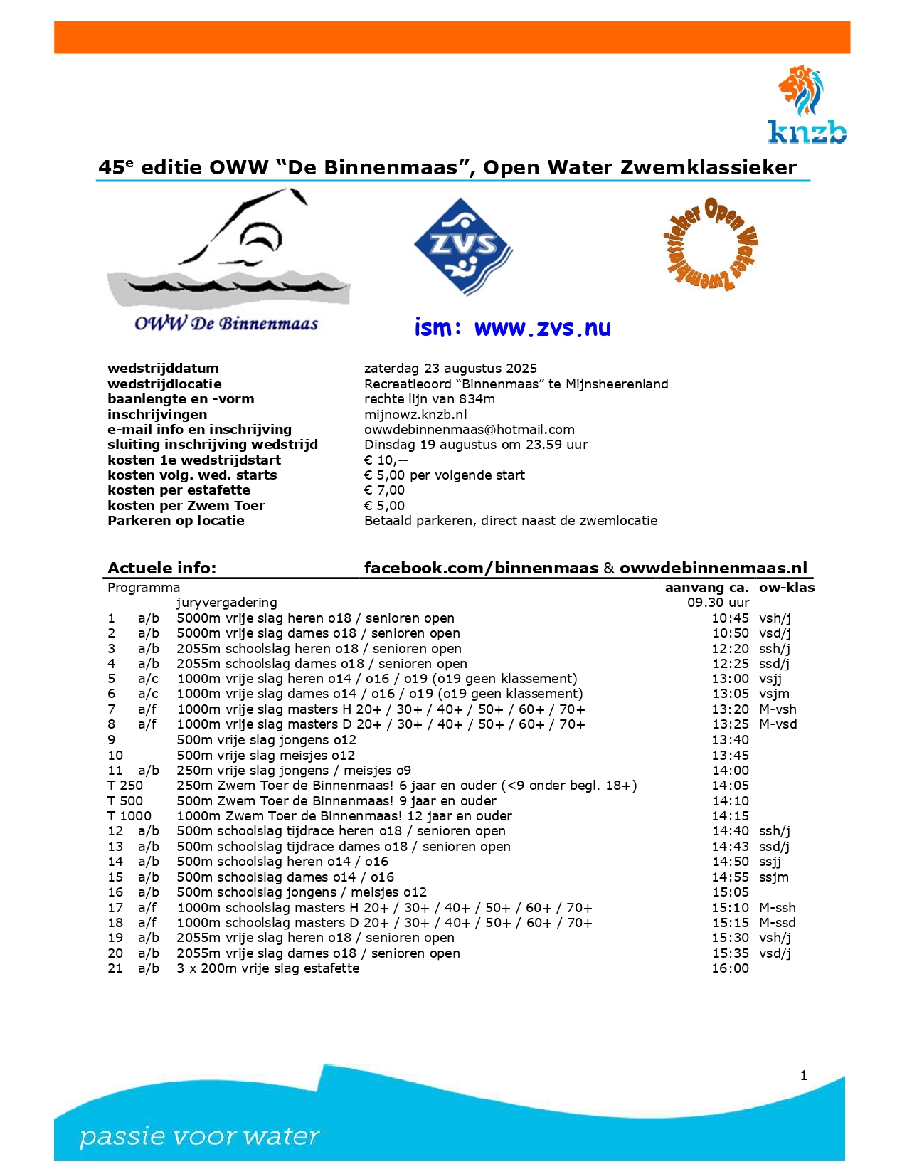 45e Open Water Wedstrijd 23 augustus 2025