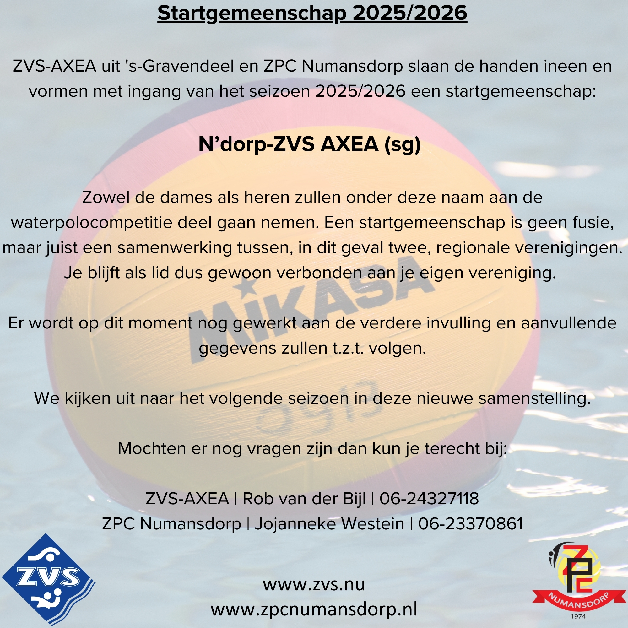 Startgemeenschap ZVS-AXEA en ZPC Numansdorp seizoen 2025/2026