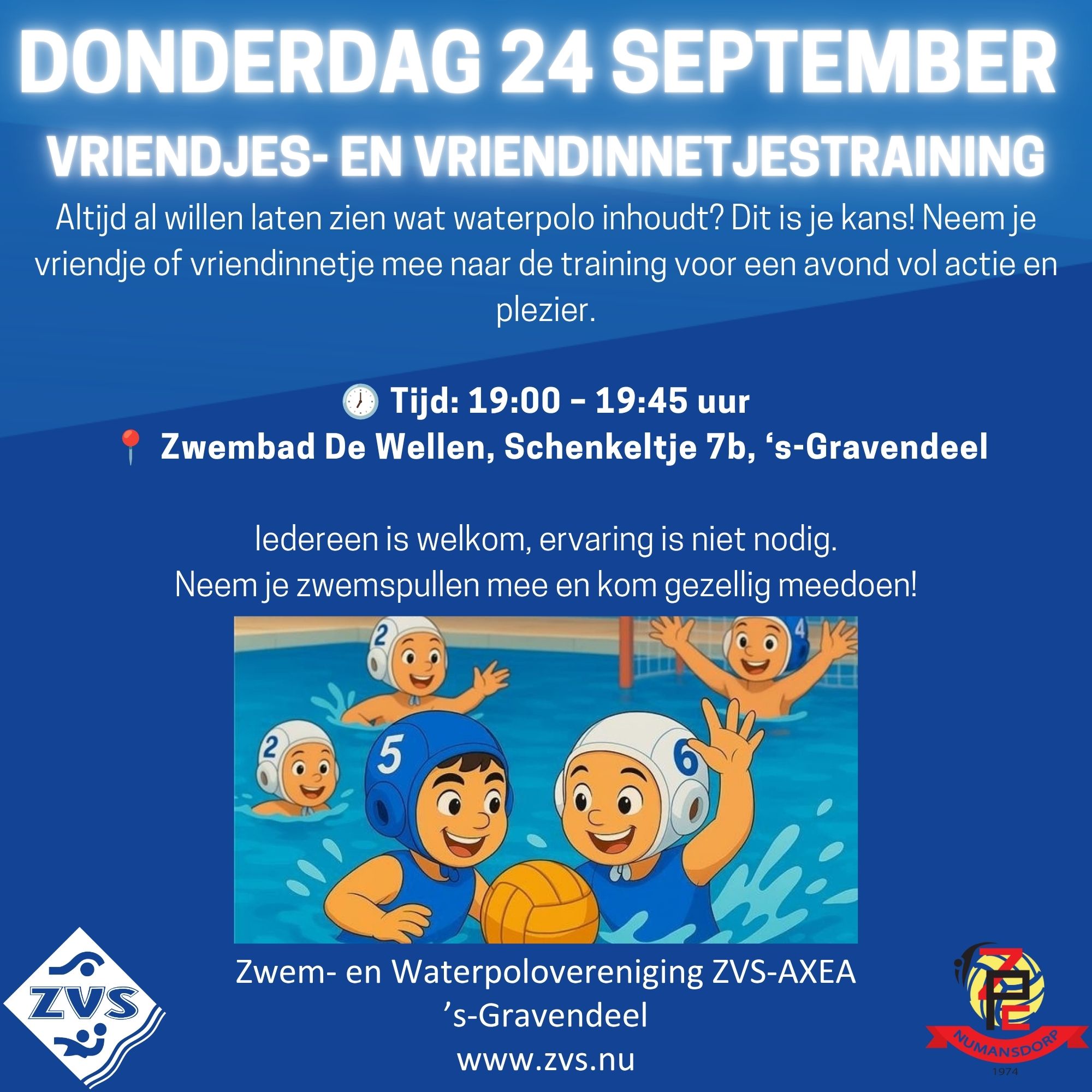Vriendjes- en vriendinnetjestraining waterpolo 24 september 2026